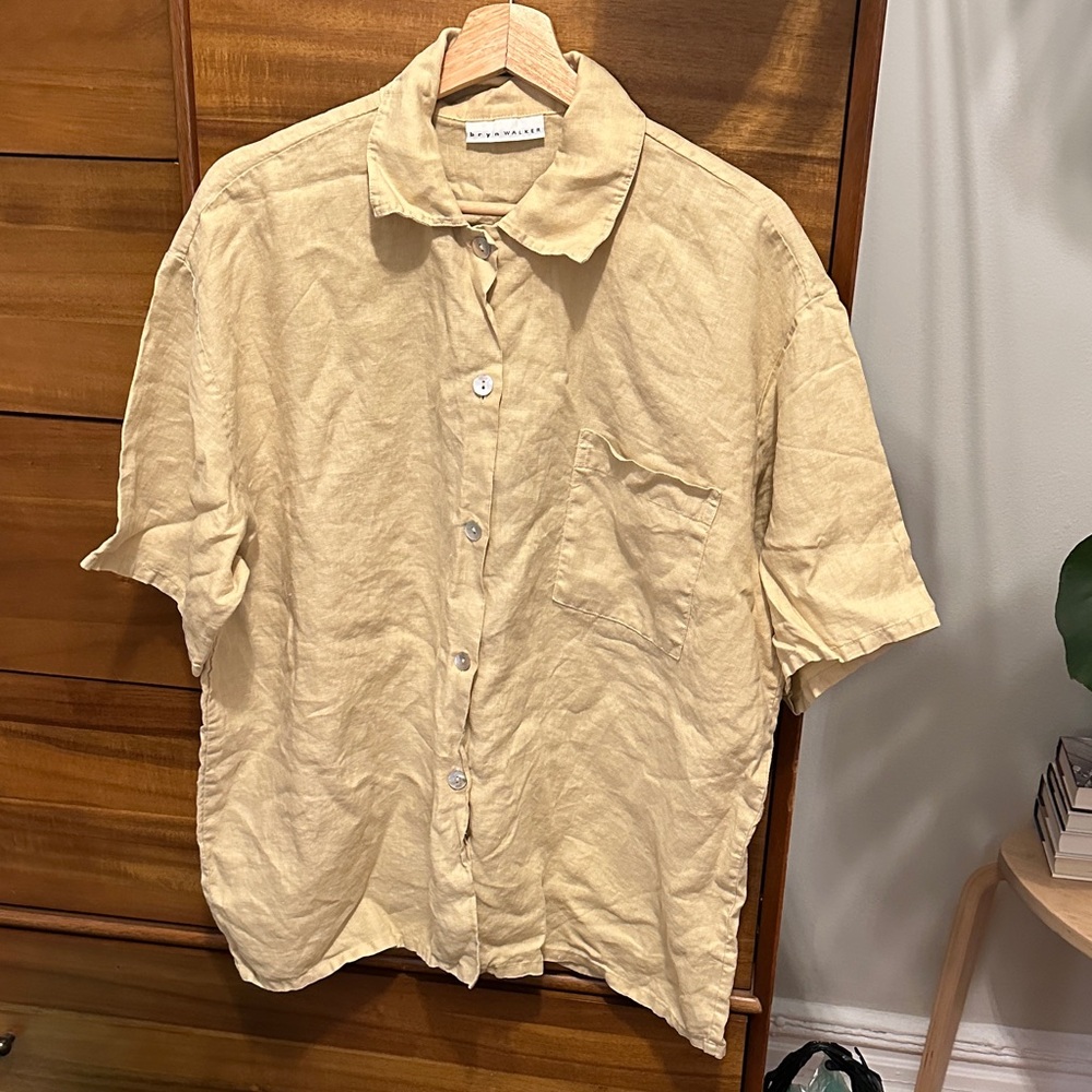 Beige Linen Button Down Shirt